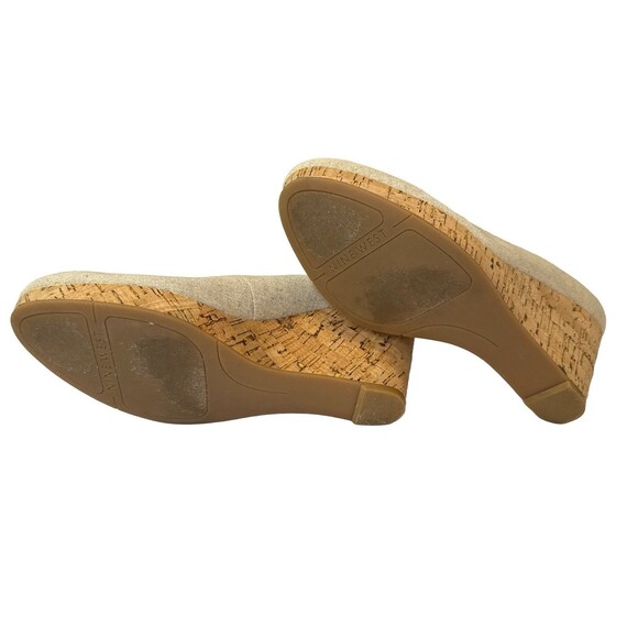 Nine West Beige Cork Wedge Heels Size 7.5M | Linen Look Slip-On Pumps Neutral - Picture 6 of 7